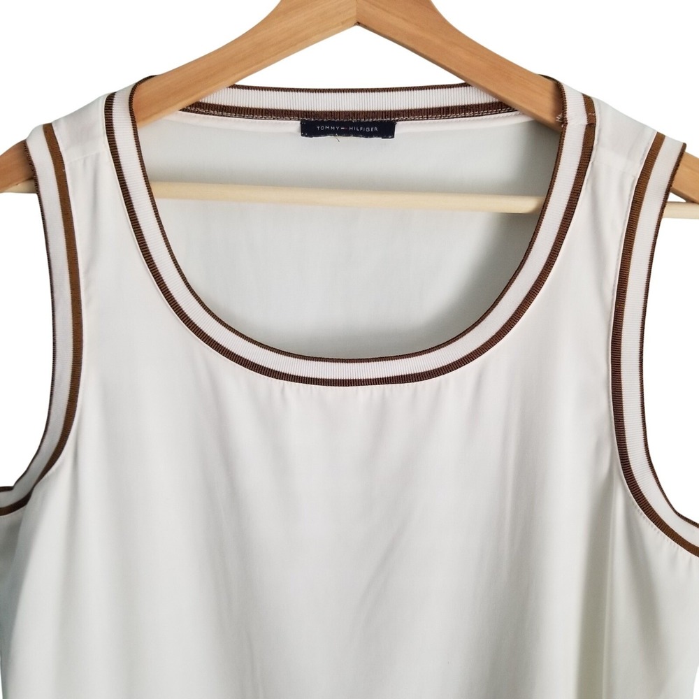 Tommy Hilfiger Tank Top Classic golf top Ivy Sleeveless Brown Trim womens XL